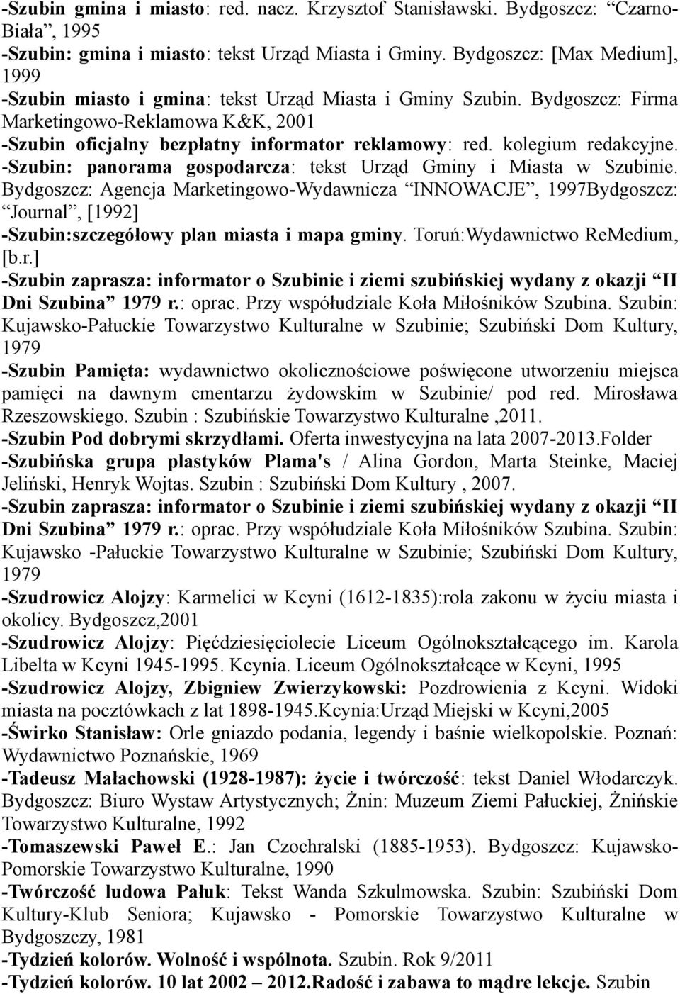 kolegium redakcyjne. -Szubin: panorama gospodarcza: tekst Urząd Gminy i Miasta w Szubinie.