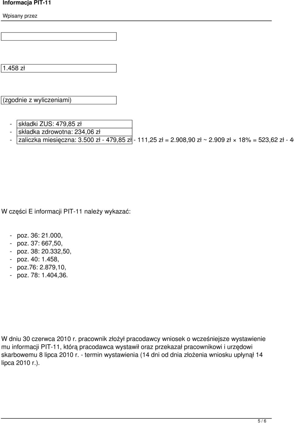 458, - poz.76: 2.879,10, - poz. 78: 1.404,36. W dniu 30 czerwca 2010 r.