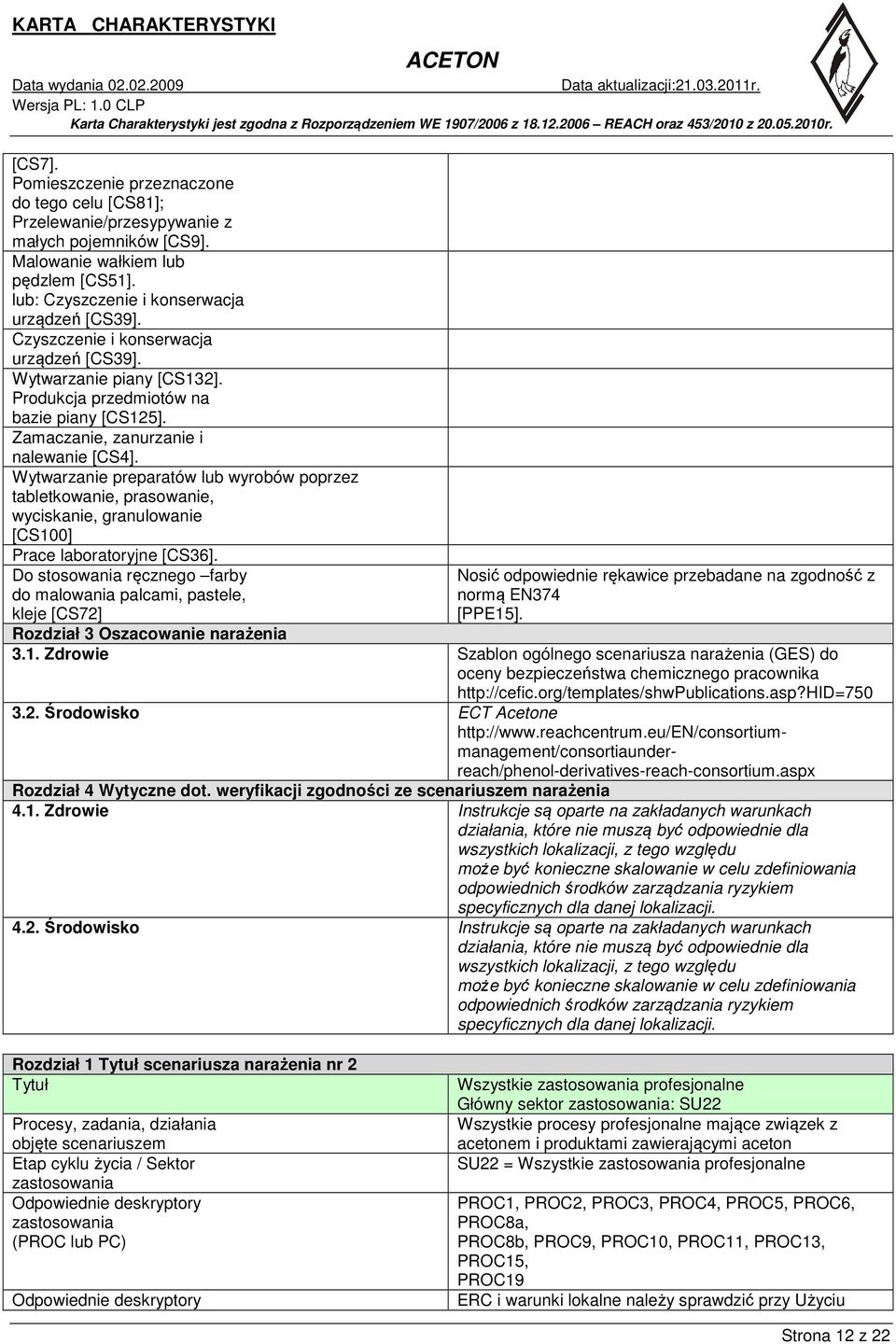 Wytwarzanie preparatów lub wyrobów poprzez tabletkowanie, prasowanie, wyciskanie, granulowanie [CS100] Prace laboratoryjne [CS36].