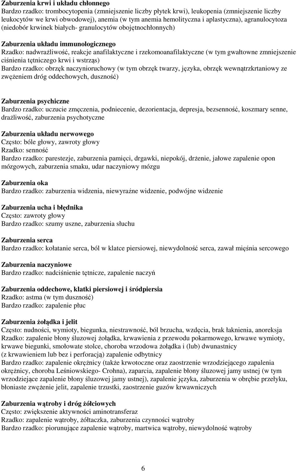 gwałtowne zmniejszenie ciśnienia tętniczego krwi i wstrząs) Bardzo rzadko: obrzęk naczynioruchowy (w tym obrzęk twarzy, języka, obrzęk wewnątrzkrtaniowy ze zwężeniem dróg oddechowych, duszność)