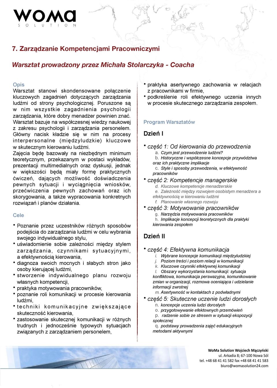 Warsztat bazuje na współczesnej wiedzy naukowej z zakresu psychologii i zarządzania personelem.