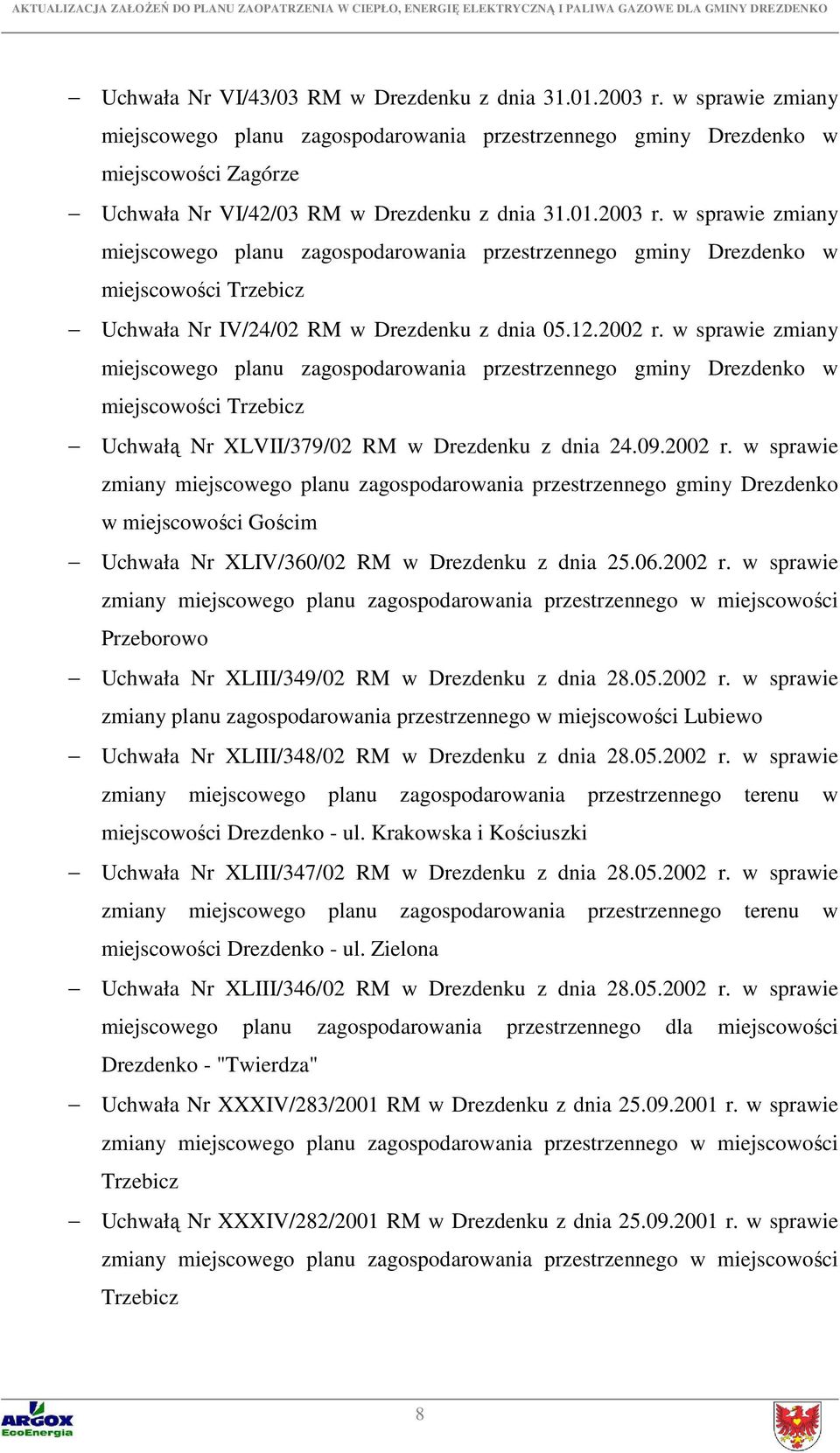 w sprawie zmiany miejscowego planu zagospodarowania przestrzennego gminy Drezdenko w miejscowości Trzebicz Uchwała Nr IV/24/02 RM w Drezdenku z dnia 05.12.2002 r.