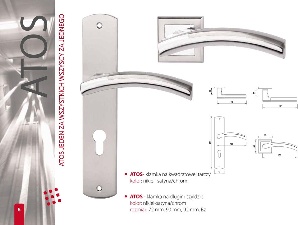 satyna/chrom 6 ATOS - klamka na długim szyldzie