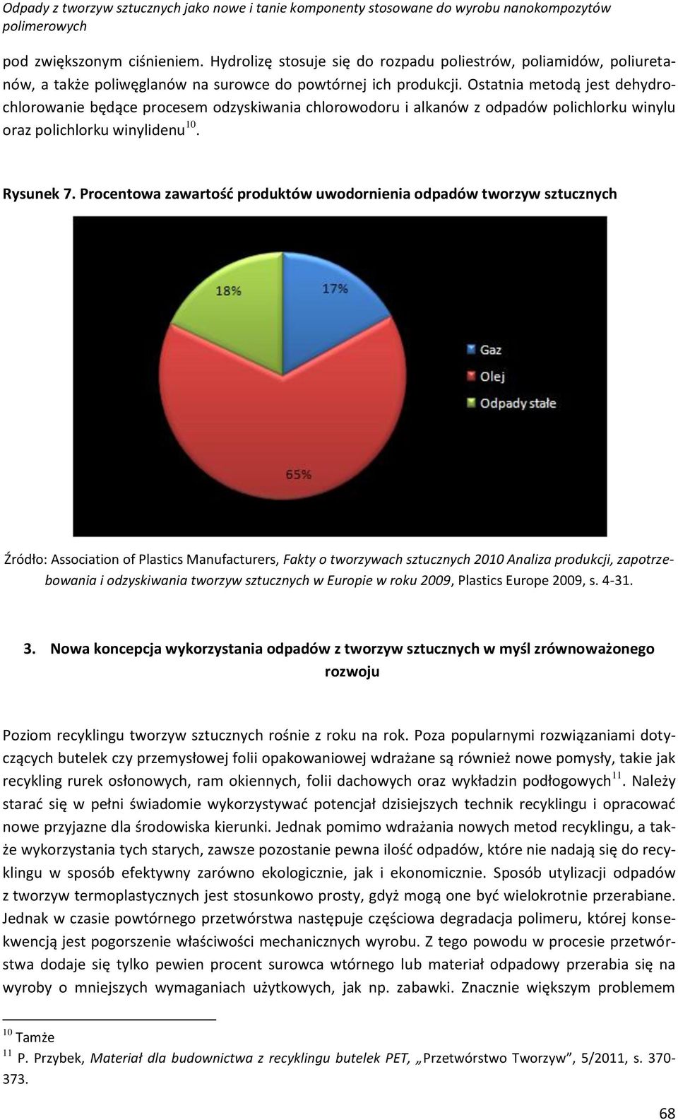 Procentowa zawartość produktów uwodornienia odpadów tworzyw sztucznych Źródło: Association of Plastics Manufacturers, Fakty o tworzywach sztucznych 2010 Analiza produkcji, zapotrzebowania i