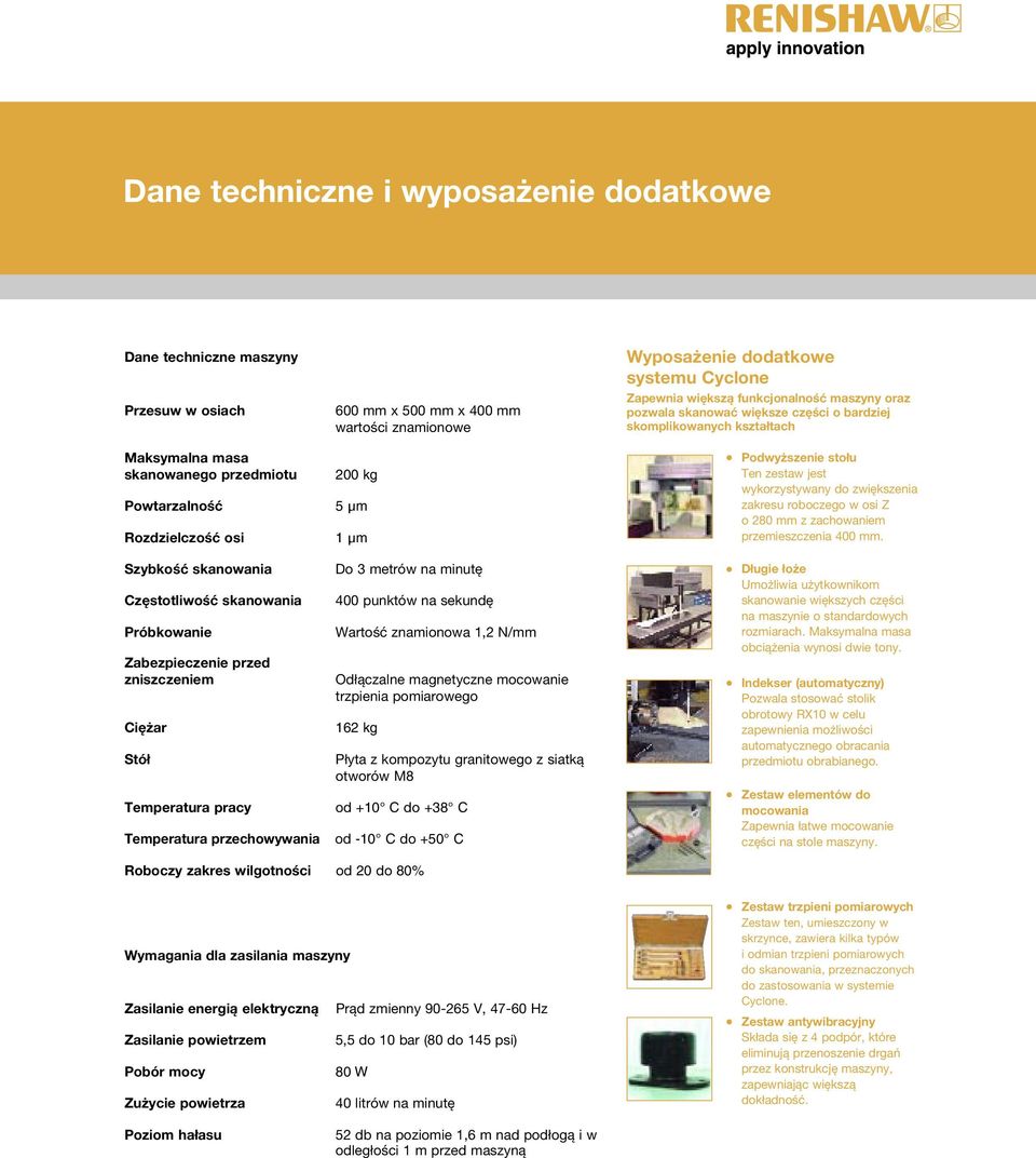 zestaw jest wykorzystywany do zwiększenia zakresu roboczego w osi Z o 280 mm z zachowaniem przemieszczenia 400 mm.