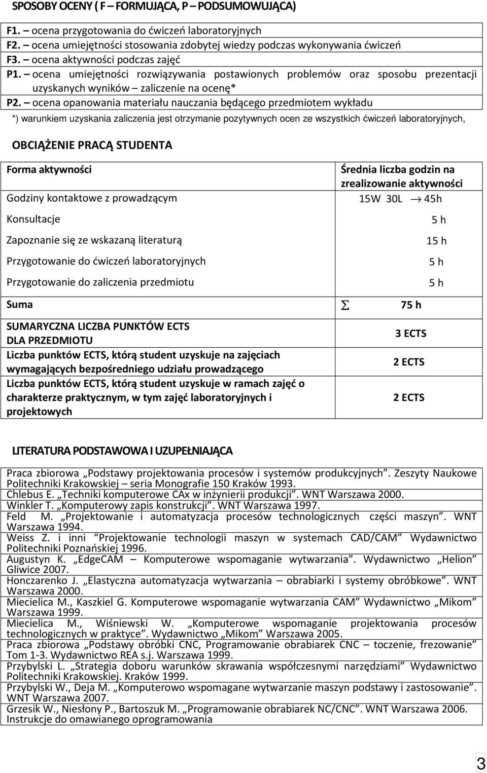 ocena opanowania materiału nauczania będącego przedmiotem wykładu *) warunkiem uzyskania zaliczenia jest otrzymanie pozytywnych ocen ze wszystkich ćwiczeń laboratoryjnych, OBCIĄŻENIE PRACĄ STUDENTA