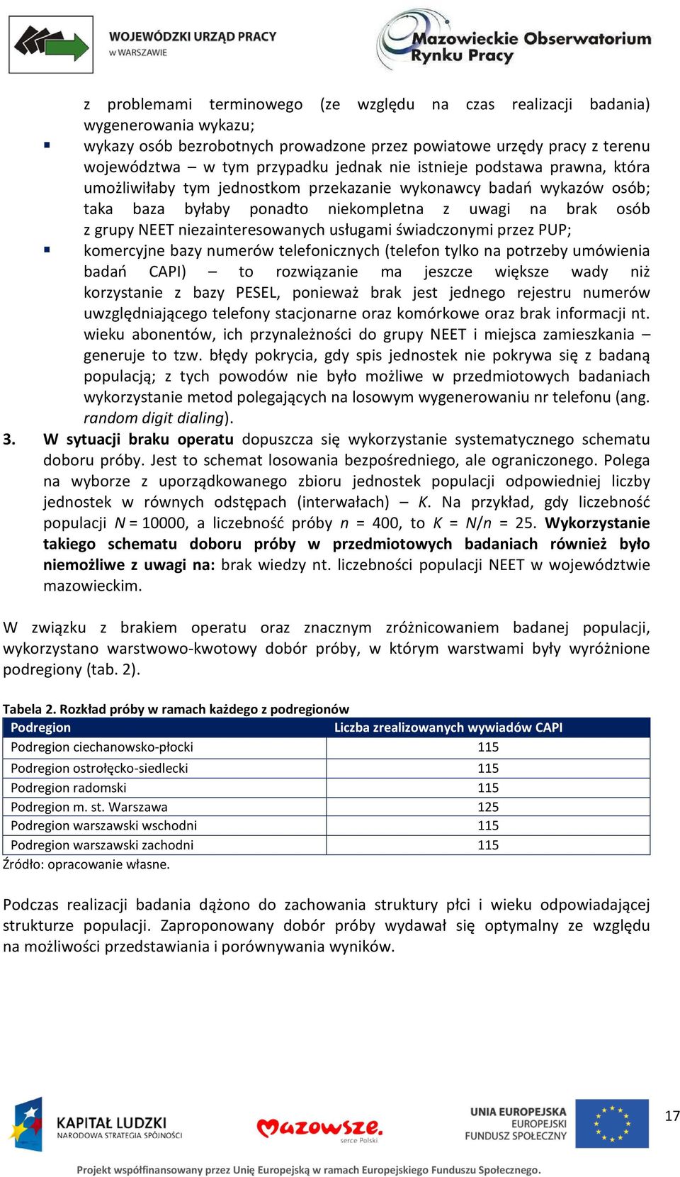 usługami świadczonymi przez PUP; komercyjne bazy numerów telefonicznych (telefon tylko na potrzeby umówienia badań CAPI) to rozwiązanie ma jeszcze większe wady niż korzystanie z bazy PESEL, ponieważ