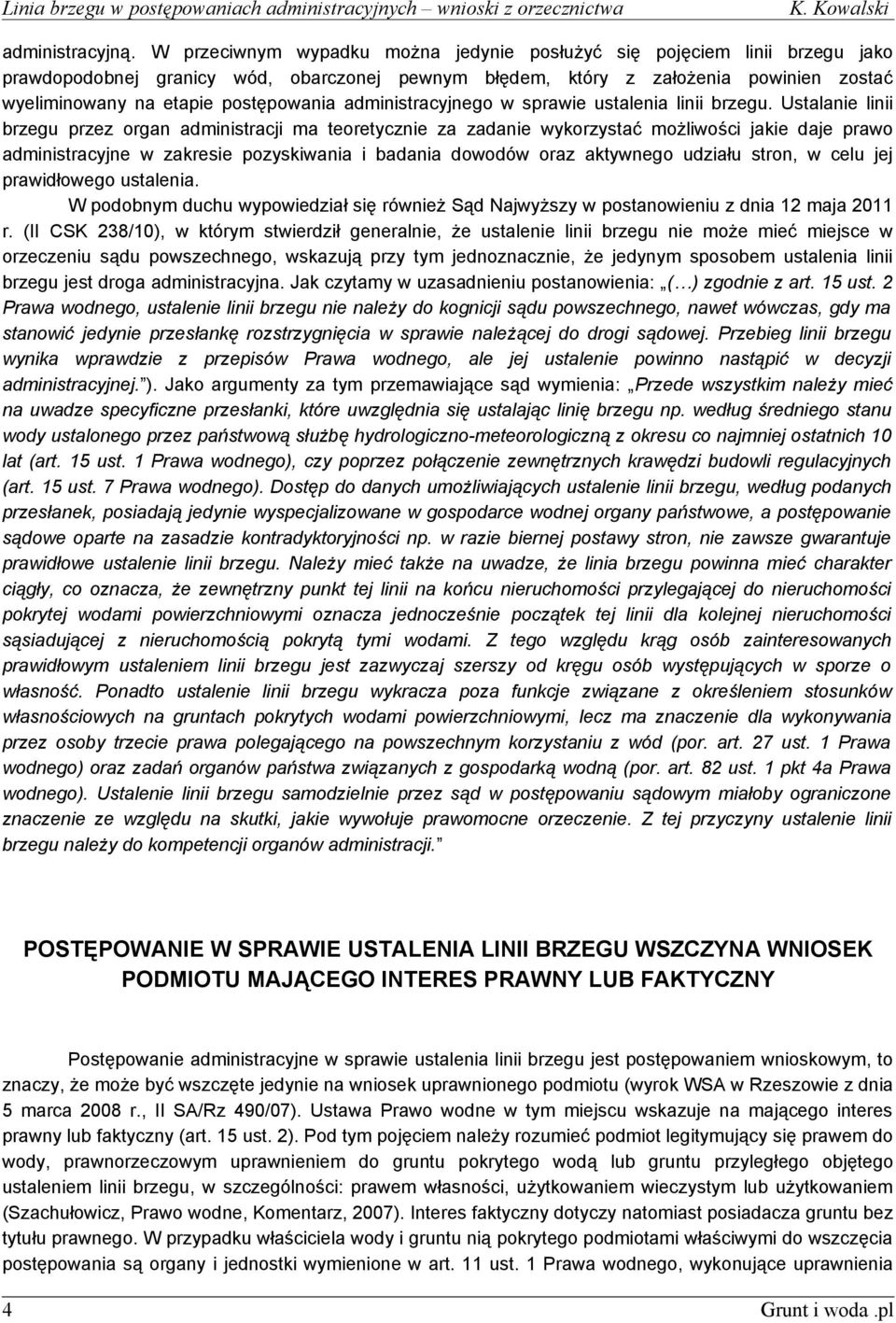 administracyjnego w sprawie ustalenia linii brzegu.