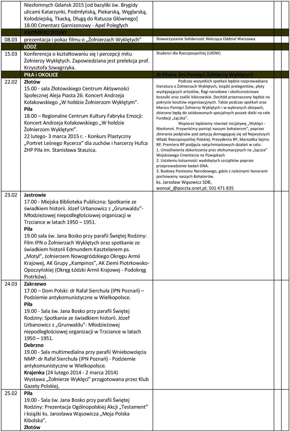 03 Konferencja o kształtowaniu się i percepcji mitu Studenci dla Rzeczpospolitej (UKSW) Żołnierzy Wyklętych. Zapowiedziana jest prelekcja prof. Krzysztofa Szwagrzyka.