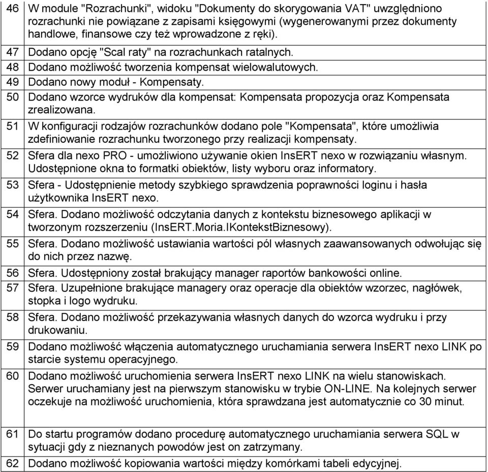 50 Dodano wzorce wydruków dla kompensat: Kompensata propozycja oraz Kompensata zrealizowana.