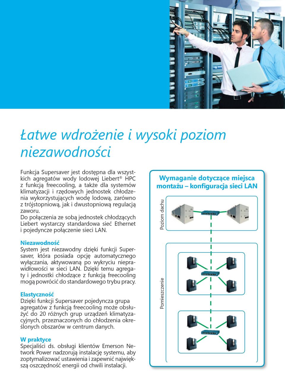 Do połączenia ze sobą jednostek chłodzących Liebert wystarczy standardowa sieć Ethernet i pojedyncze połączenie sieci LAN.