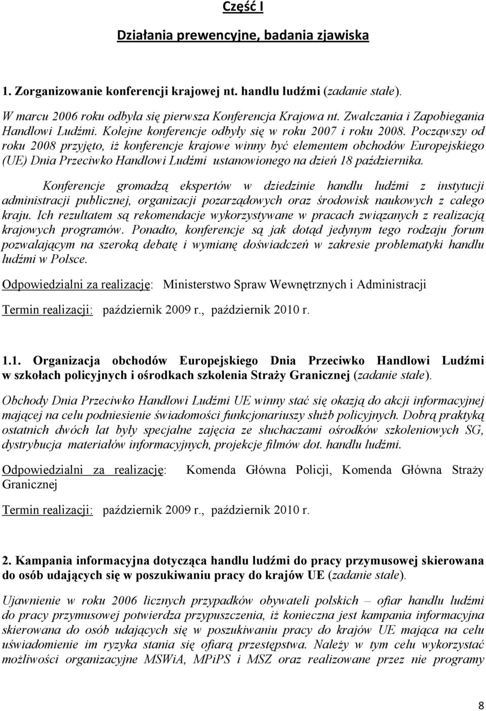 Począwszy od roku 2008 przyjęto, iż konferencje krajowe winny być elementem obchodów Europejskiego (UE) Dnia Przeciwko Handlowi Ludźmi ustanowionego na dzień 18 października.