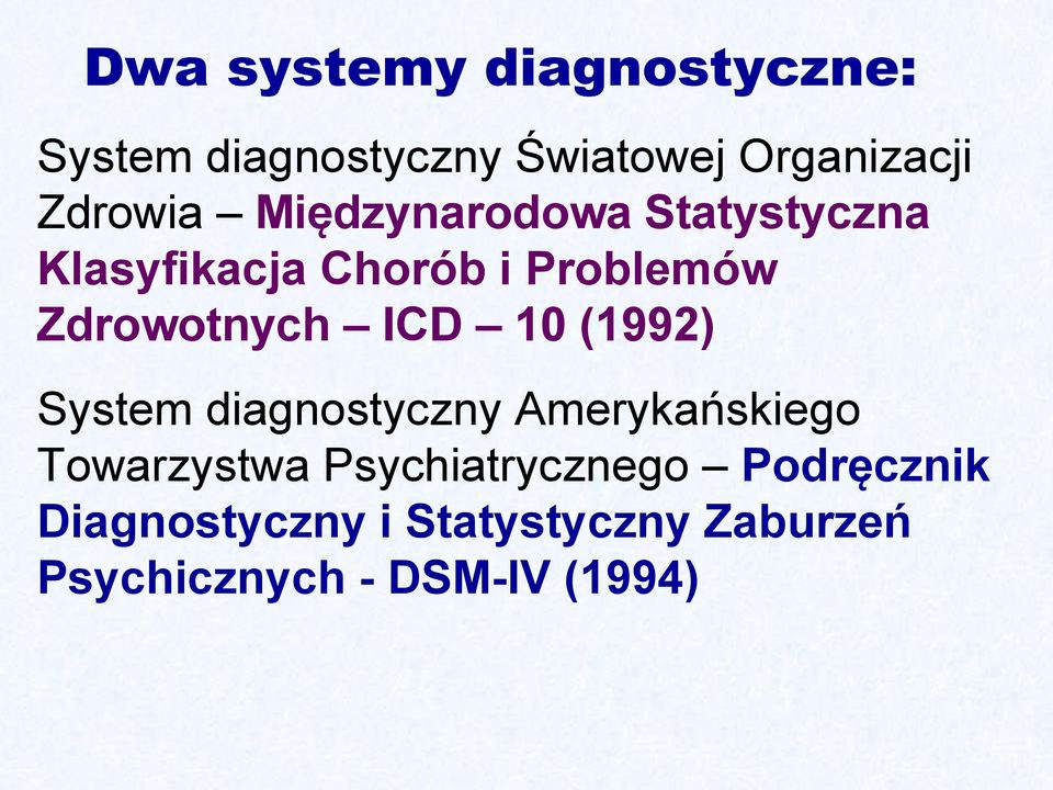 Zdrowotnych ICD 10 (1992) System diagnostyczny Amerykańskiego Towarzystwa