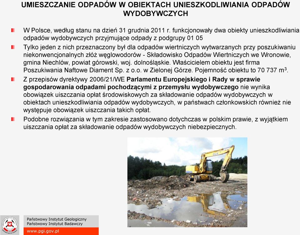 niekonwencjonalnych złóż węglowodorów - Składowisko Odpadów Wiertniczych we Wronowie, gmina Niechlów, powiat górowski, woj. dolnośląskie.