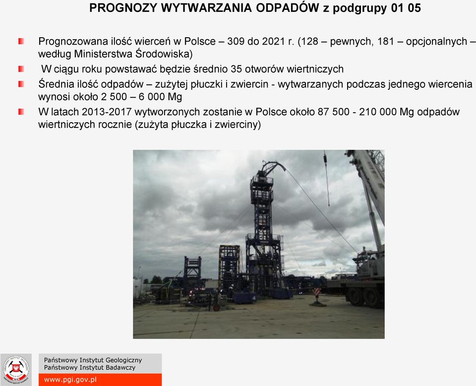 wiertniczych Średnia ilość odpadów zużytej płuczki i zwiercin - wytwarzanych podczas jednego wiercenia wynosi około 2