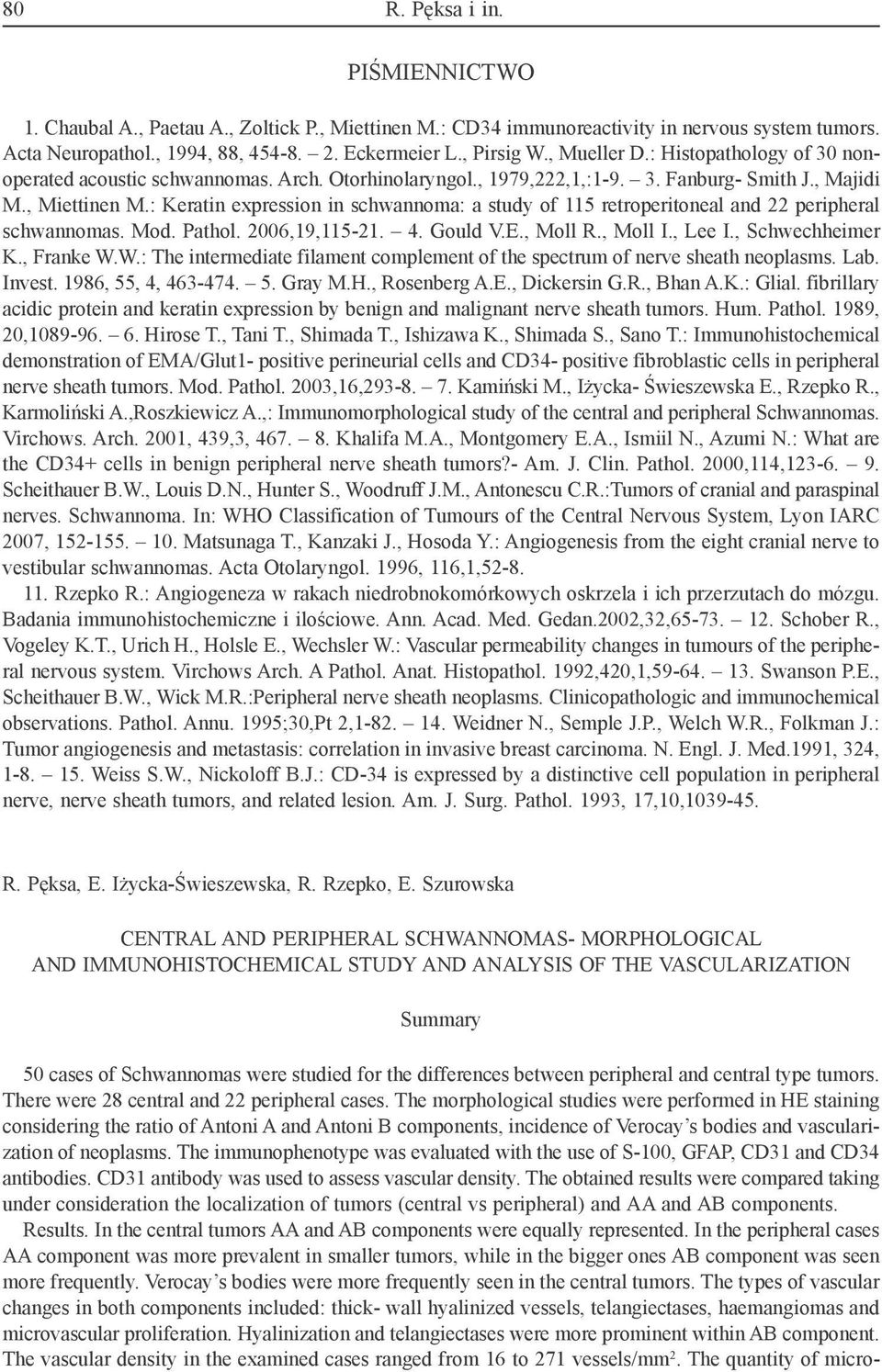 : Keratin expression in schwannoma: a study of 115 retroperitoneal and 22 peripheral schwannomas. Mod. Pathol. 2006,19,115-21. 4. Gould V.E., Moll R., Moll I., Lee I., Schwechheimer K., Franke W.