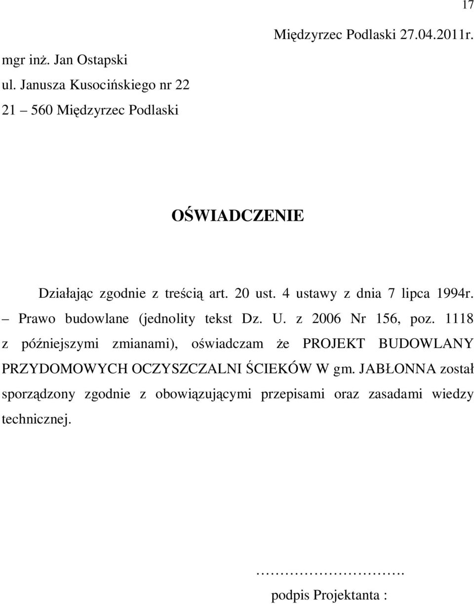 U. z 2006 Nr 156, poz.