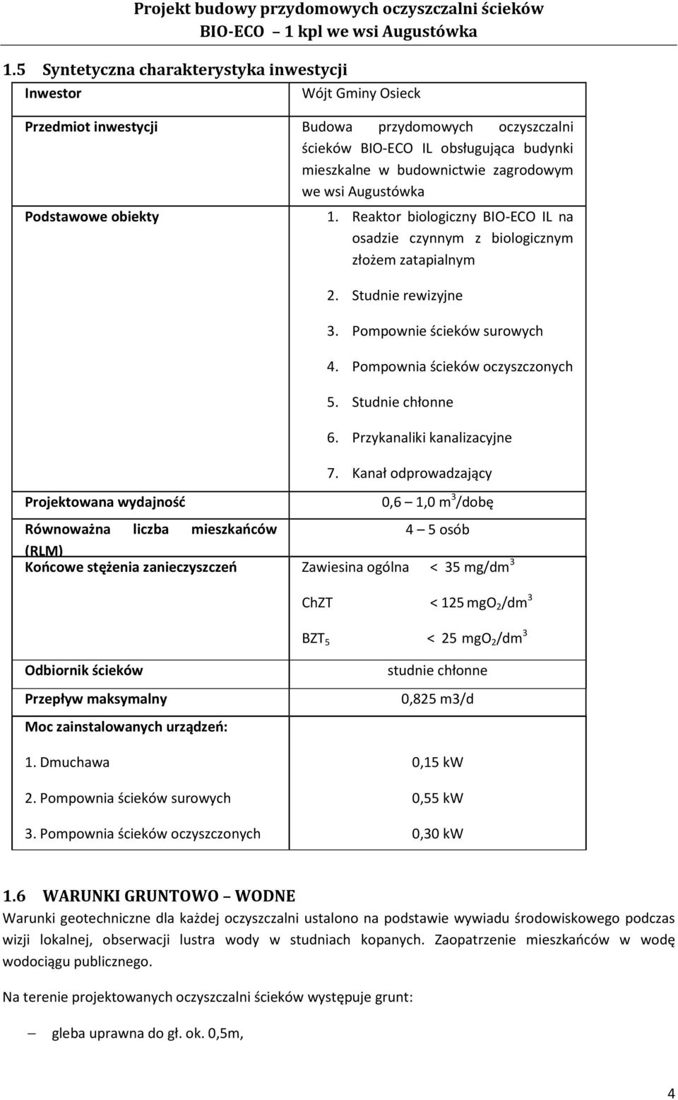 Pompownia ścieków oczyszczonych 5. Studnie chłonne 6. Przykanaliki kanalizacyjne 7.