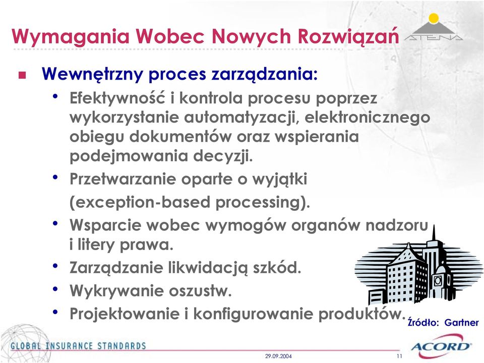 h Przetwarzanie oparte o wyjątki (exception-based processin). h Wsparcie wobec wymoów oranów nadzoru i litery prawa.