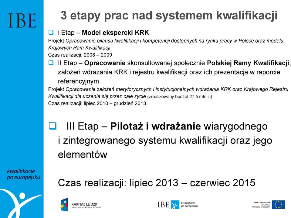raporcie referencyjnym Projekt Opracowanie założeń merytorycznych i instytucjonalnych wdrażania KRK oraz Krajowego Rejestru Kwalifikacji dla uczenia się przez całe życie (zrealizowany