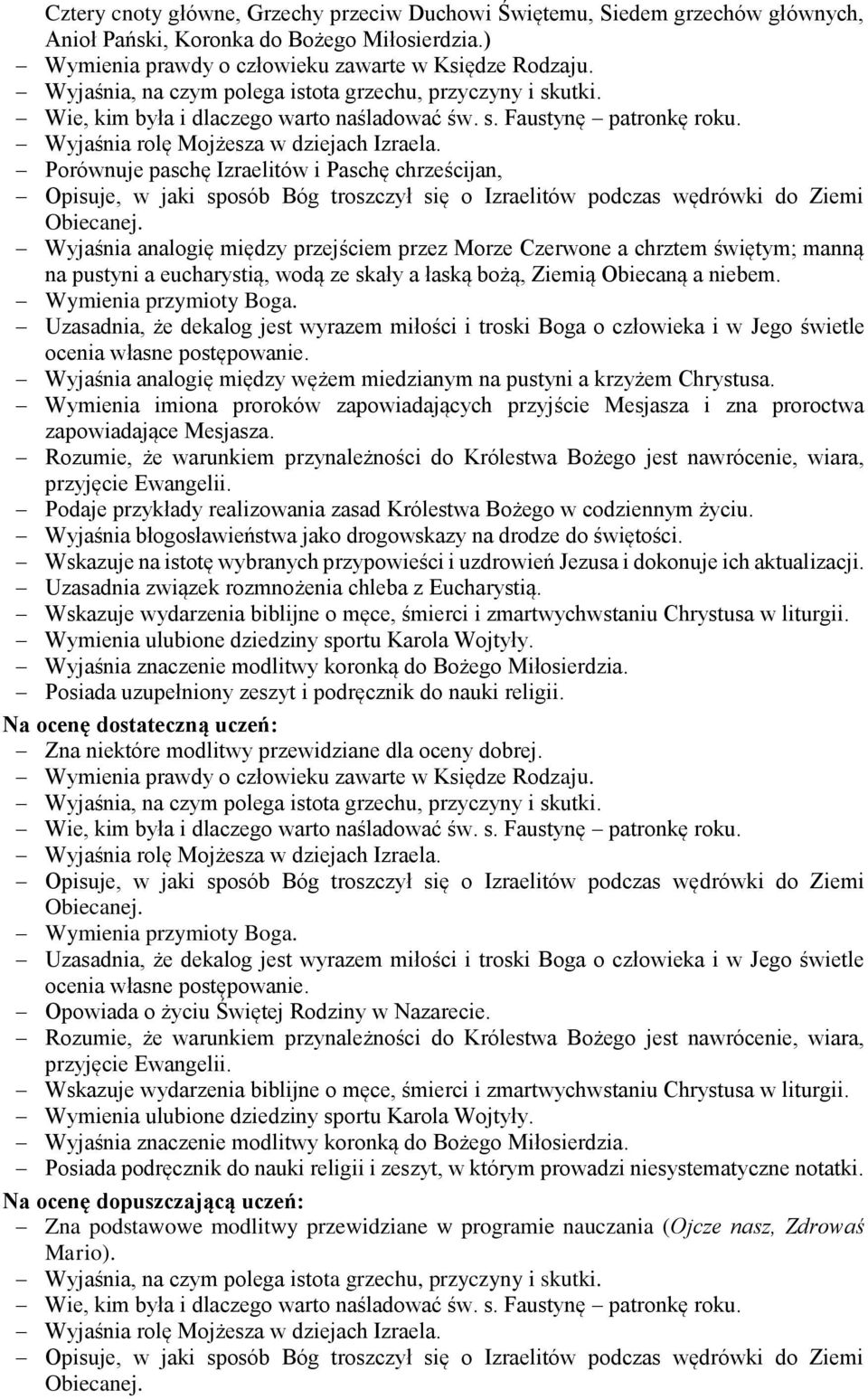 Obiecaną a niebem. Wymienia przymioty Boga. Uzasadnia, że dekalog jest wyrazem miłości i troski Boga o człowieka i w Jego świetle ocenia własne postępowanie.