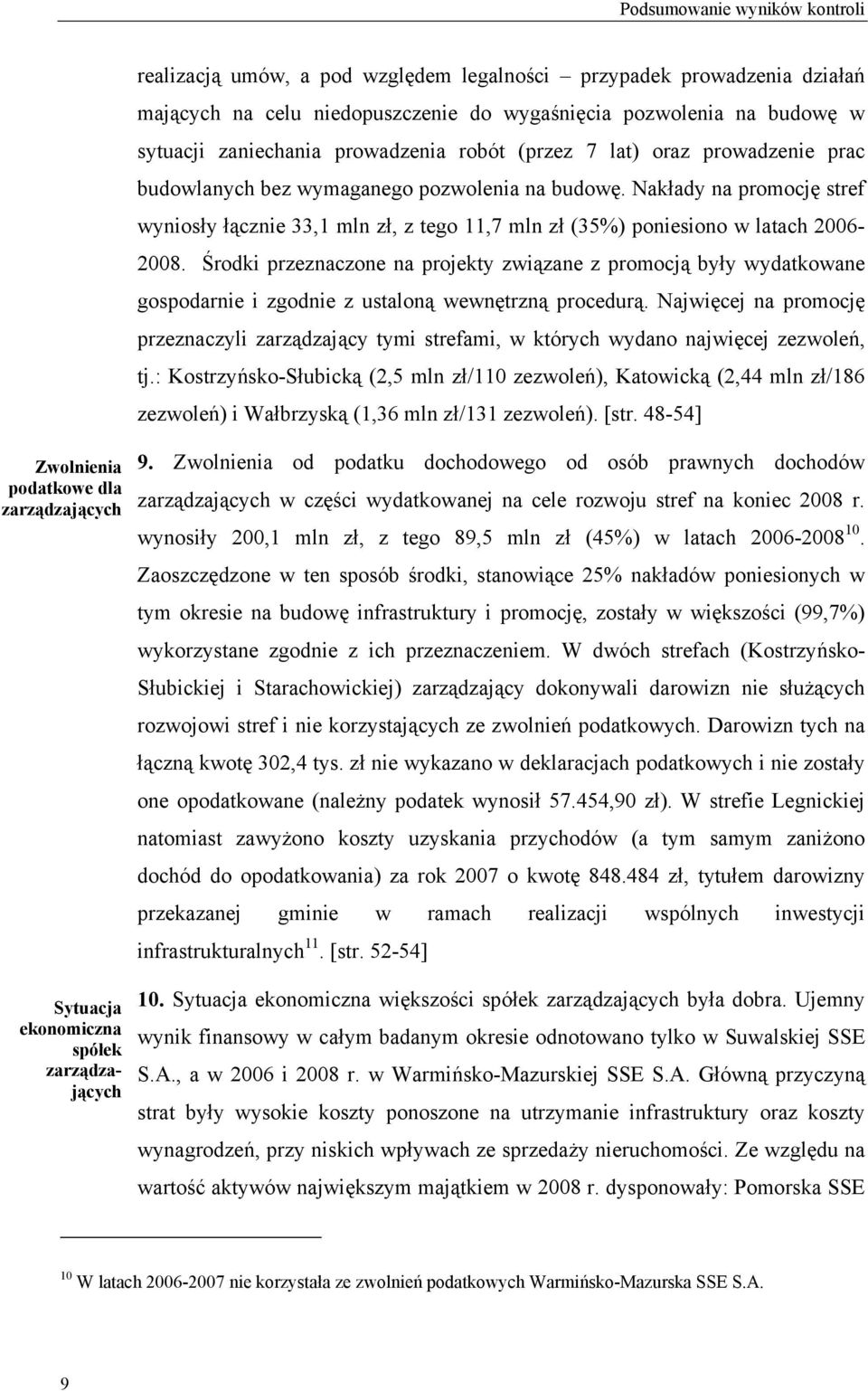 Nakłady na promocję stref wyniosły łącznie 33,1 mln zł, z tego 11,7 mln zł (35%) poniesiono w latach 2006-2008.