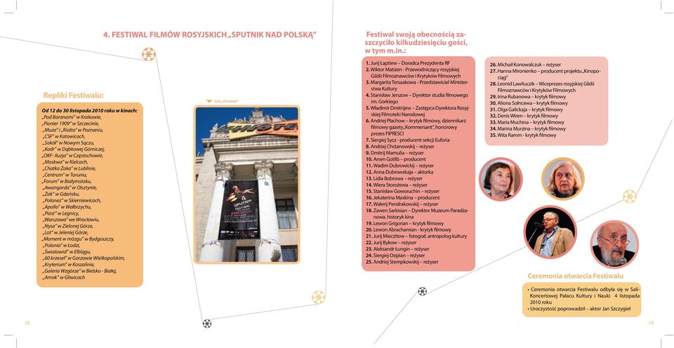 Górniczej, OKF- Iluzja w Częstochowie, Moskwa w Kielcach, Chatka Żaka w Lublinie, Centrum w Toruniu, Forum w Białymstoku, Awangarda w Olsztynie, Żak w Gdańsku, Polonez w Skierniewicach, Apollo w