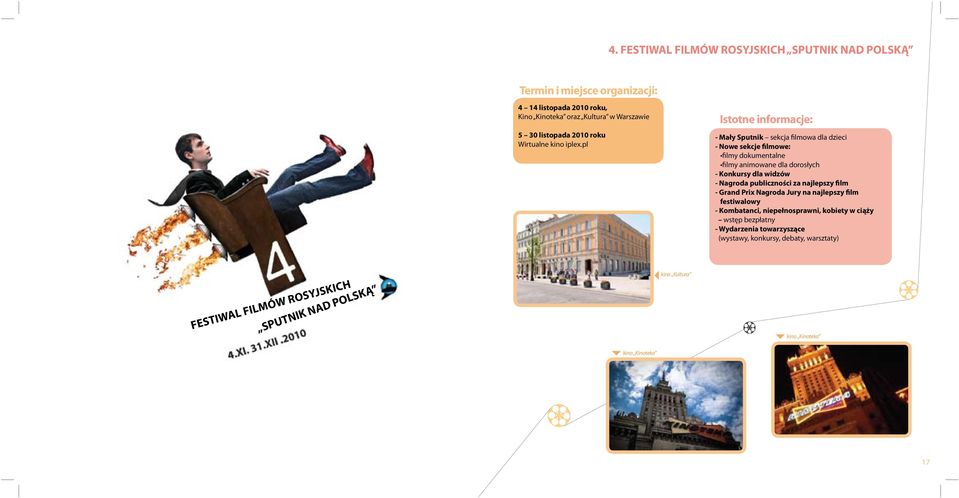 pl Istotne informacje: - Mały Sputnik sekcja filmowa dla dzieci - Nowe sekcje filmowe: filmy dokumentalne filmy animowane dla dorosłych - Konkursy dla widzów -