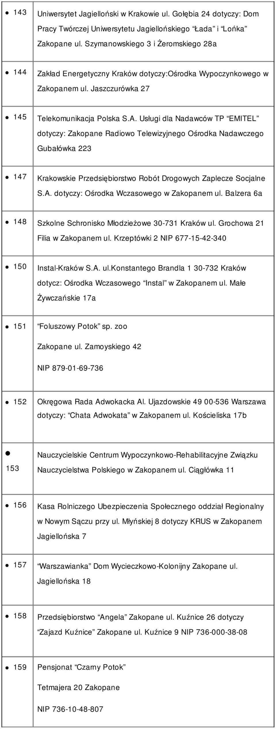 Usługi dla Nadawców TP EMITEL dotyczy: Zakopane Radiowo Telewizyjnego Ośrodka Nadawczego Gubałówka 223 147 Krakowskie Przedsiębiorstwo Robót Drogowych Zaplecze Socjalne S.A.