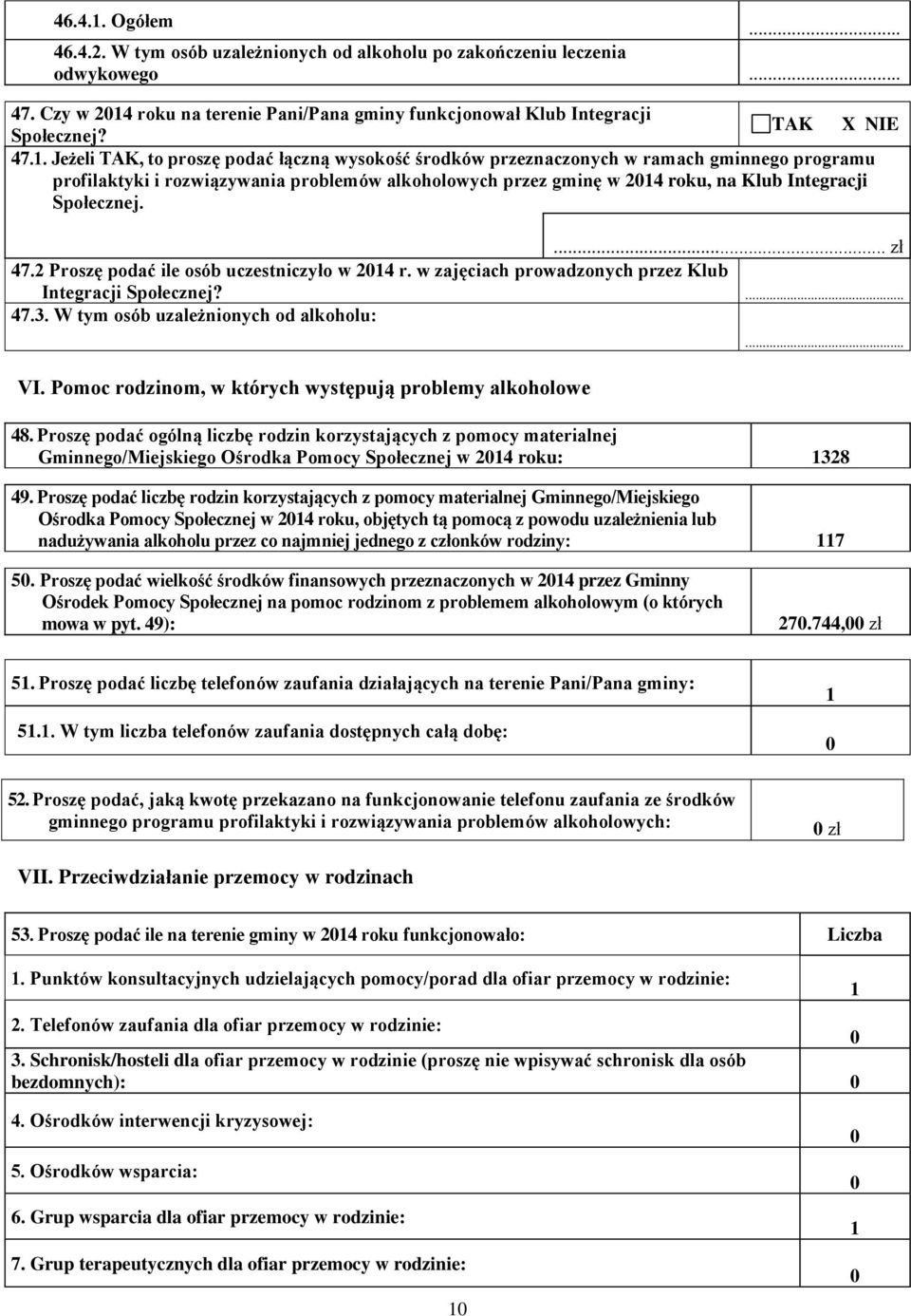 roku na terenie Pani/Pana gminy funkcjonował Klub Integracji X Społecznej? 47.1.