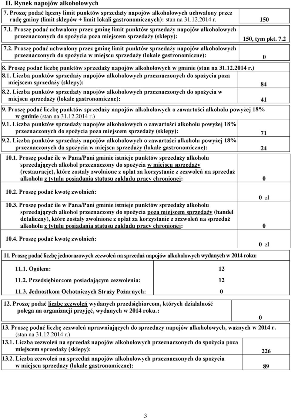 7.2. Proszę podać uchwalony przez gminę limit punktów sprzedaży napojów alkoholowych przeznaczonych do spożycia w miejscu sprzedaży (lokale gastronomiczne): 8.