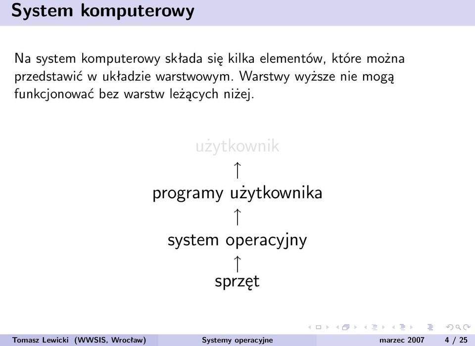 Warstwy wyższe nie mogą funkcjonować bez warstw leżących niżej.