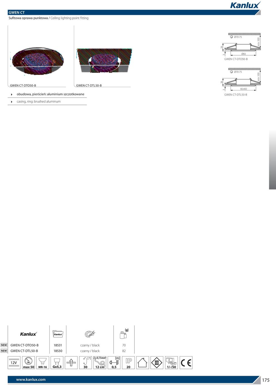 aluminum GWEN CT-DTL50-B 26 3 Ø70-75 82x82 GWEN CT-DTL50-B GWEN CT-DTO50-B 18531 czarny /