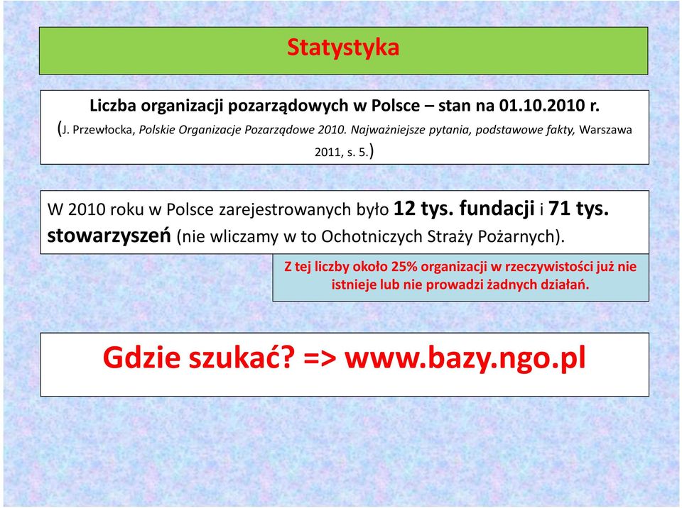 ) W 2010 roku w Polsce zarejestrowanych było 12 tys. fundacji i 71 tys.