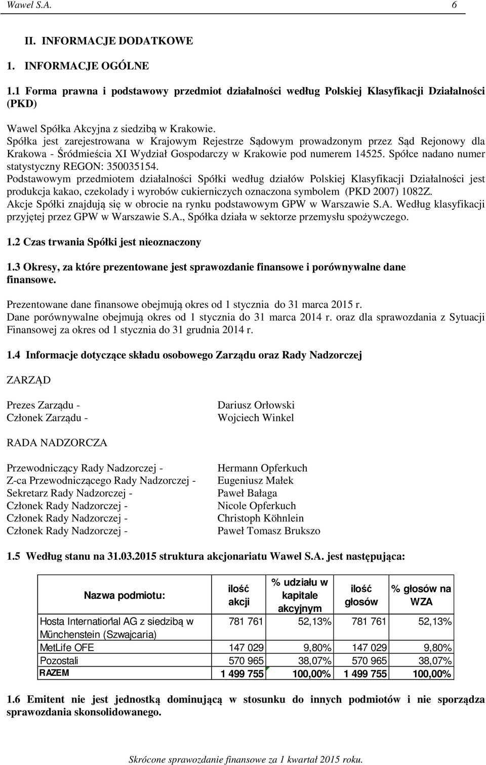Spółka jest zarejestrowana w Krajowym Rejestrze Sądowym prowadzonym przez Sąd Rejonowy dla Krakowa - Śródmieścia XI Wydział Gospodarczy w Krakowie pod numerem 14525.