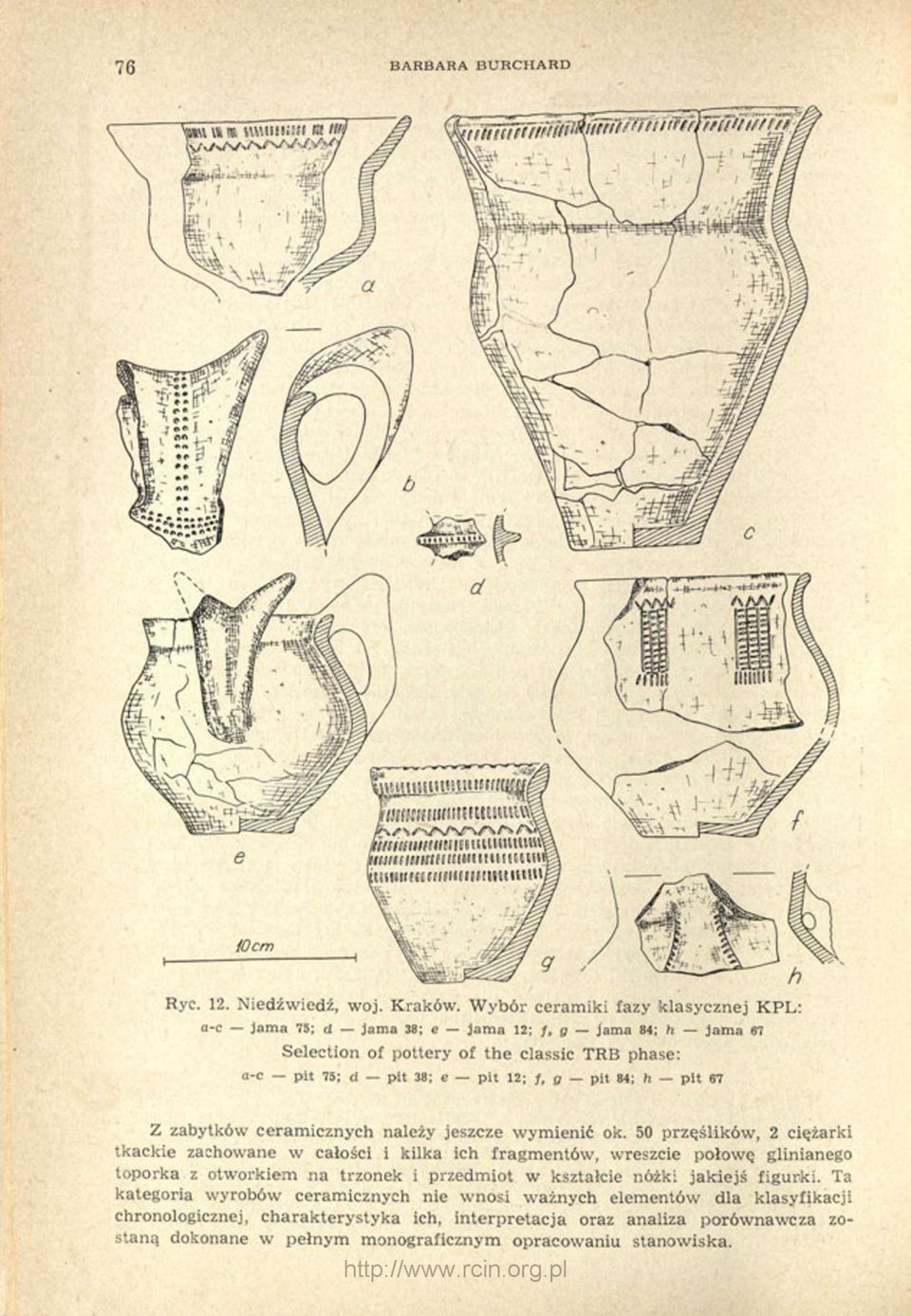 f, g pit 84; h pit 67 Z zabytków ceramicznych należy jeszcze wymienić ok.