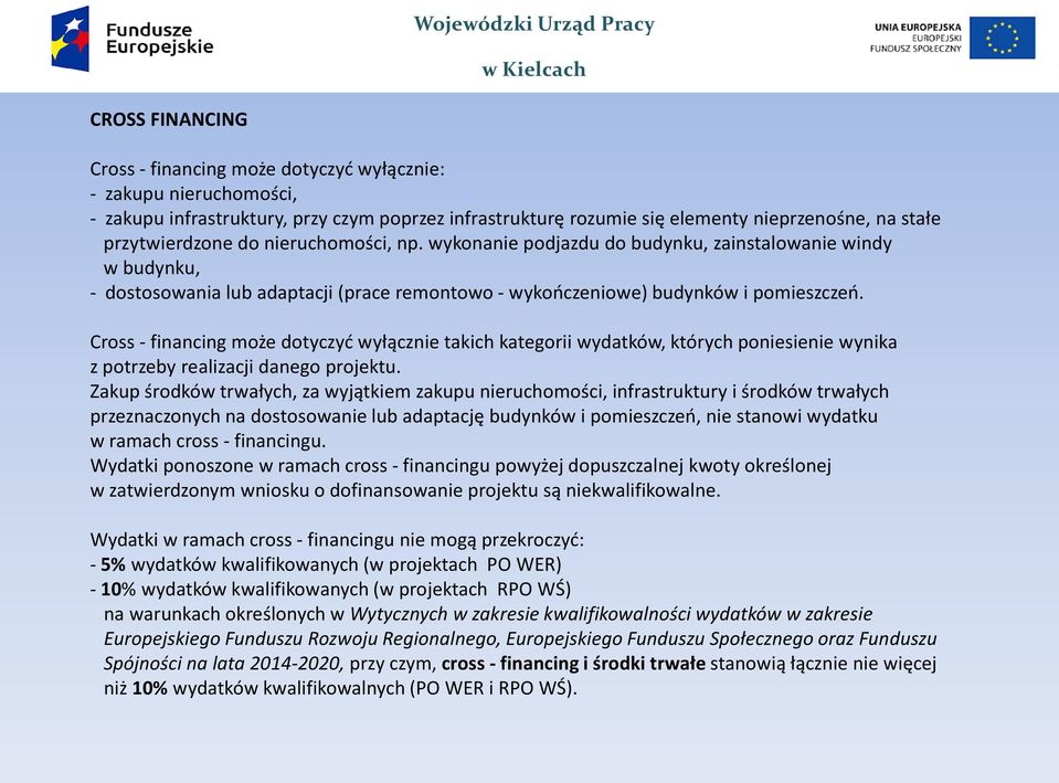 Cross - financing może dotyczyć wyłącznie takich kategorii wydatków, których poniesienie wynika z potrzeby realizacji danego projektu.