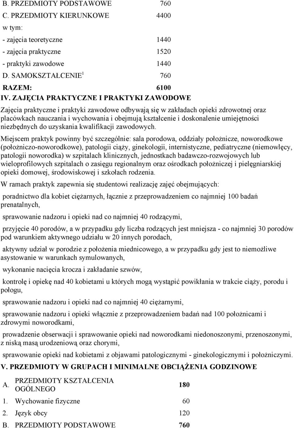 niezbędnych do uzyskania kwalifikacji zawodowych Miejscem praktyk powinny być szczególnie: sala porodowa, oddziały położnicze, noworodkowe (położniczo-noworodkowe), patologii ciąży, ginekologii,