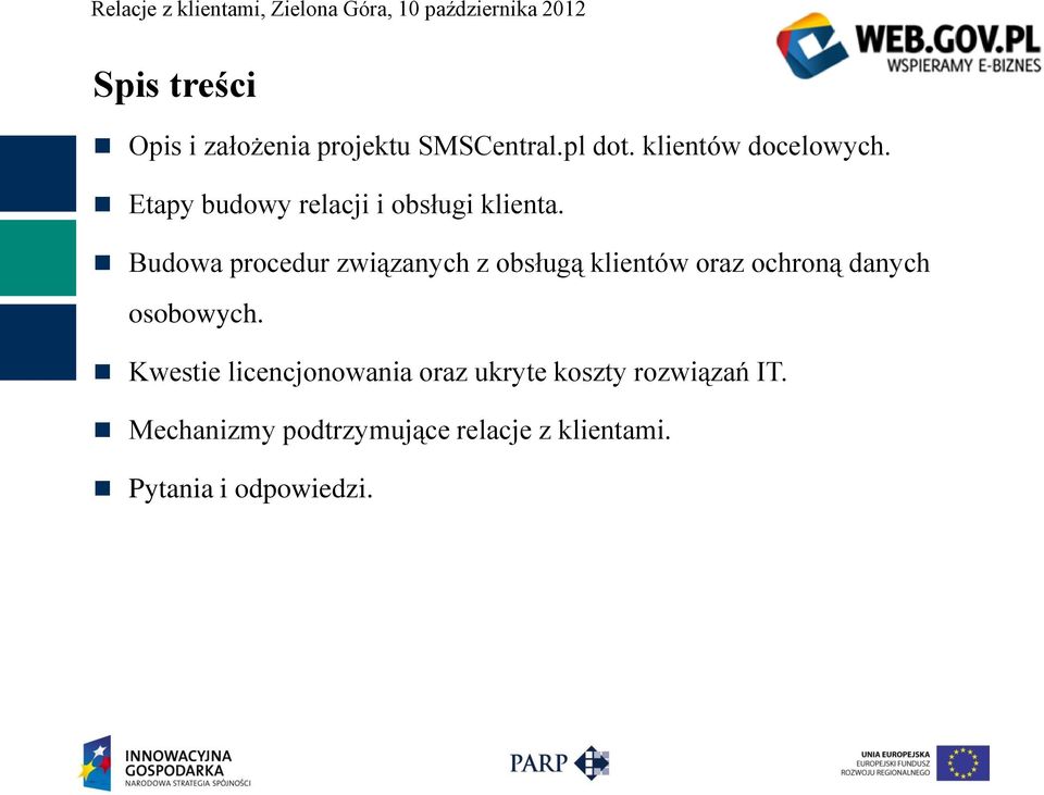 Budowa procedur związanych z obsługą klientów oraz ochroną danych osobowych.