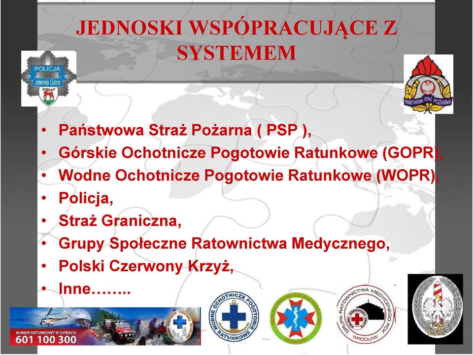 Ochotnicze Pogotowie Ratunkowe (WOPR), Policja, Straż