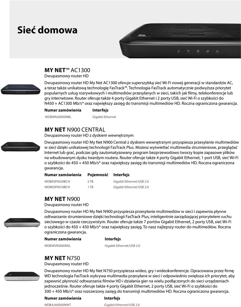 Router oferuje także 4 porty Gigabit Ethernet i 2 porty USB, sieć Wi-Fi o szybkości do N450 + AC1300 Mb/s* oraz największy zasięg do transmisji multimediów HD. Roczna ograniczona gwarancja.