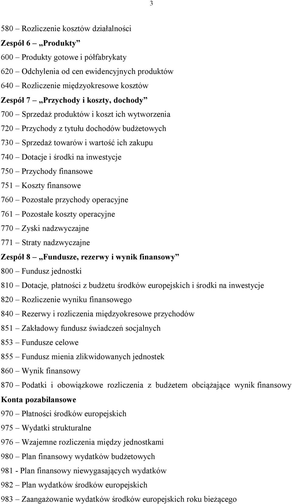 finansowe 751 Koszty finansowe 760 Pozostałe przychody operacyjne 761 Pozostałe koszty operacyjne 770 Zyski nadzwyczajne 771 Straty nadzwyczajne Zespół 8 Fundusze, rezerwy i wynik finansowy 800