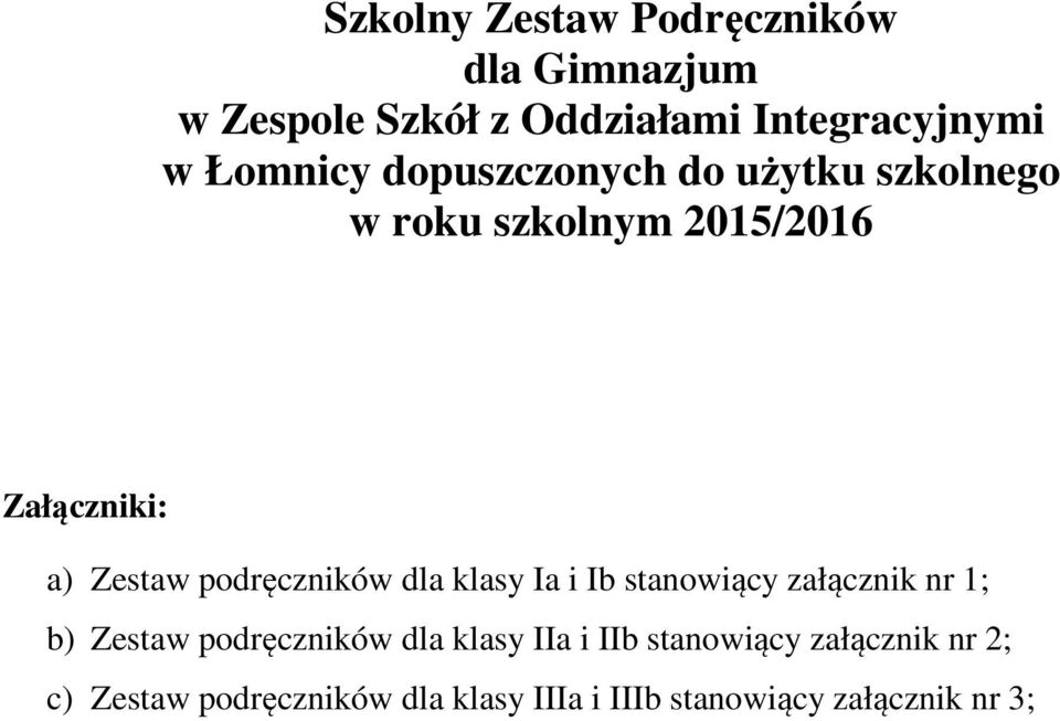 podręczników dla klasy Ia i Ib stanowiący załącznik nr 1; b) Zestaw podręczników dla klasy IIa