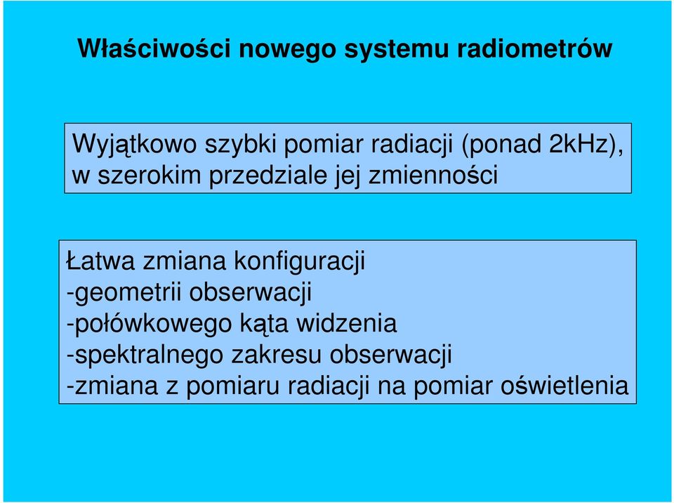 zmiana konfiguracji -geometrii obserwacji -połówkowego kąta widzenia