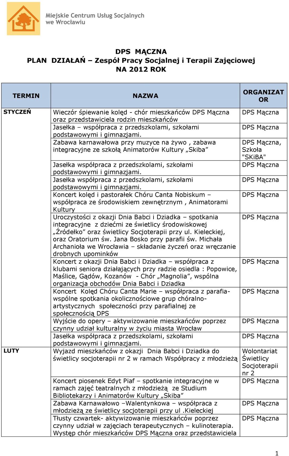 ze środowiskiem zewnętrznym, Animatorami Kultury Uroczystości z okazji Dnia Babci i Dziadka spotkania integracyjne z dziećmi ze świetlicy środowiskowej Źródełko oraz świetlicy Socjoterapii przy ul.