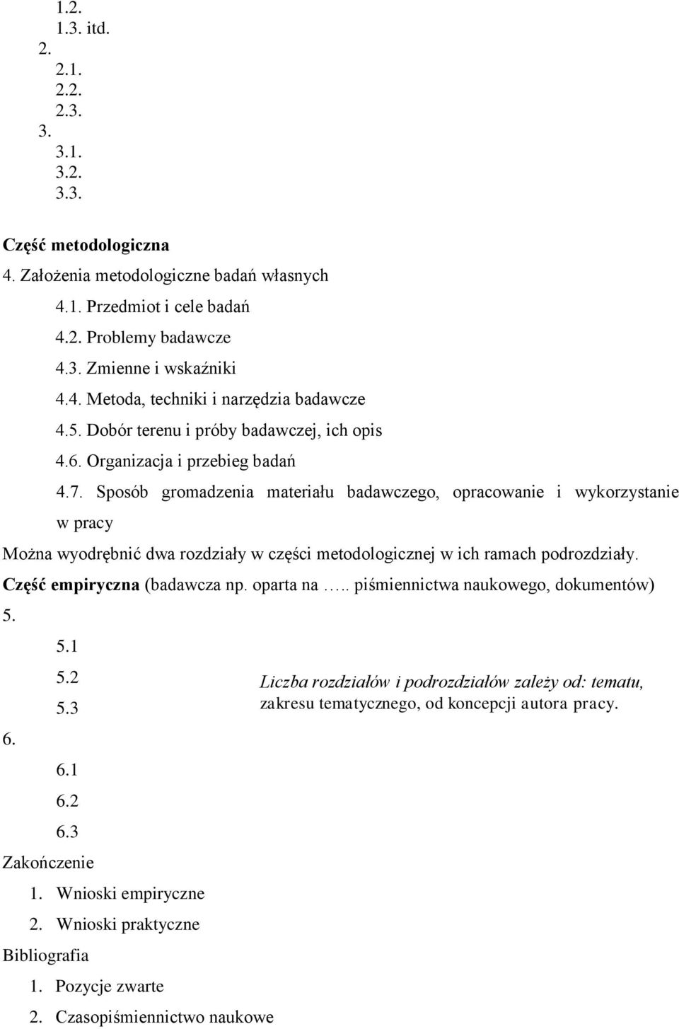 Sposób gromadzenia materiału badawczego, opracowanie i wykorzystanie w pracy Można wyodrębnić dwa rozdziały w części metodologicznej w ich ramach podrozdziały. Część empiryczna (badawcza np.