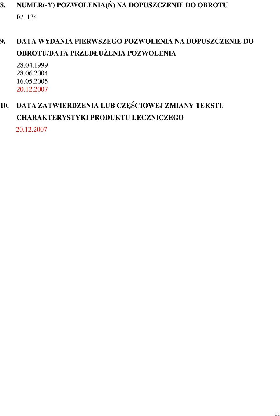 PRZEDŁUŻENIA POZWOLENIA 28.04.1999 28.06.2004 16.05.2005 20.12.2007 10.