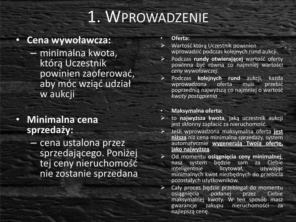 Podczas rundy otwierającej wartośd oferty powinna byd równa co najmniej wartości ceny wywoławczej.