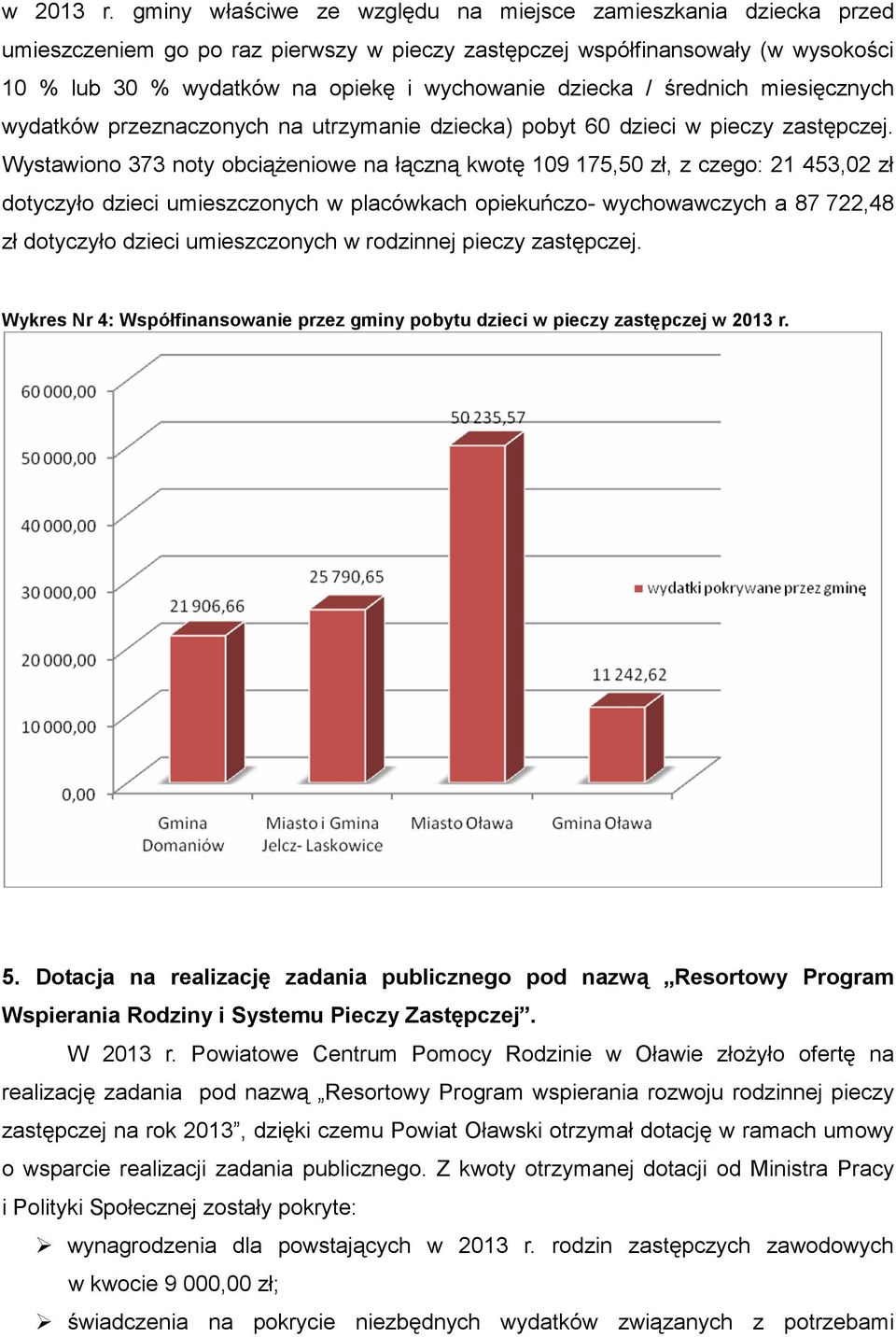 dziecka / średnich miesięcznych wydatków przeznaczonych na utrzymanie dziecka) pobyt 60 dzieci w pieczy zastępczej.