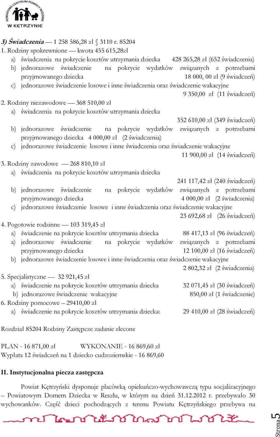 przyjmowanego dziecka 18 000, 00 zł (9 świadczeń) c) jednorazowe świadczenie losowe i inne świadczenia oraz świadczenie wakacyjne 9 350,00 zł (11 świadczeń) 2.